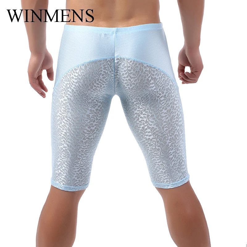 Men's Pajama Shorts Summer Pants Candy Color Lace Patchwork Male Indoor Lounge Wear Casual Comfortable Slim Night Bottoms