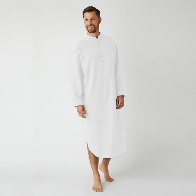 Men's Robe 2023 New European and American Fashion Ethnic Style Long Sleeved Muslim Long Shirt for MenDubai Middle East Clothing