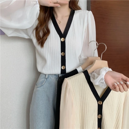 

Fashion Cardigans Sweaters V-Neck Long Chiffon Sleeve Tops Women Fashionable Solid Knitwear Women's Sweater Cardigan Coat Cloth