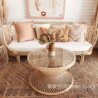 zq  INS Real Rattan Small Coffee Table Simple Modern Nordic Home Living Room Small round Table B & B Creative