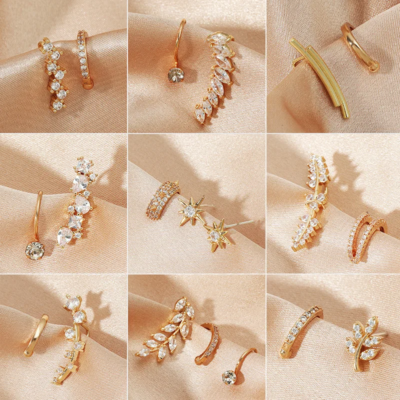 

Bohemian NO Piercing Crystal Rhinestone Ear Cuff Earrings Ear Stud Clip Jewelry Trendy Girls For Women Hot Sale High Quality
