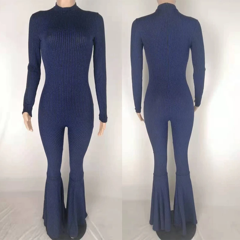 Glitter Long Bodycon Jumpsuit Women Elegance Sexy Club Birthday Outfits for Women Overalls Flare Pants One Piece Party Jumpsuit