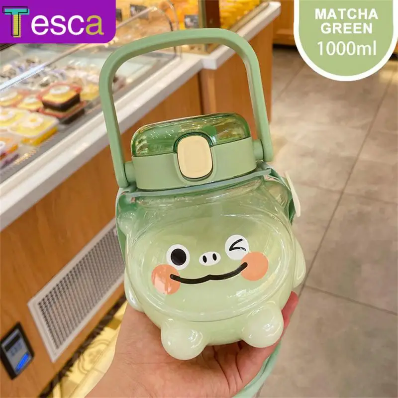 

Cartoon Water Cup Candy-colored Large-capacity Straw Cute Children Bear Double Drink Summer Fat Pier Strap Portable Plastic Cup