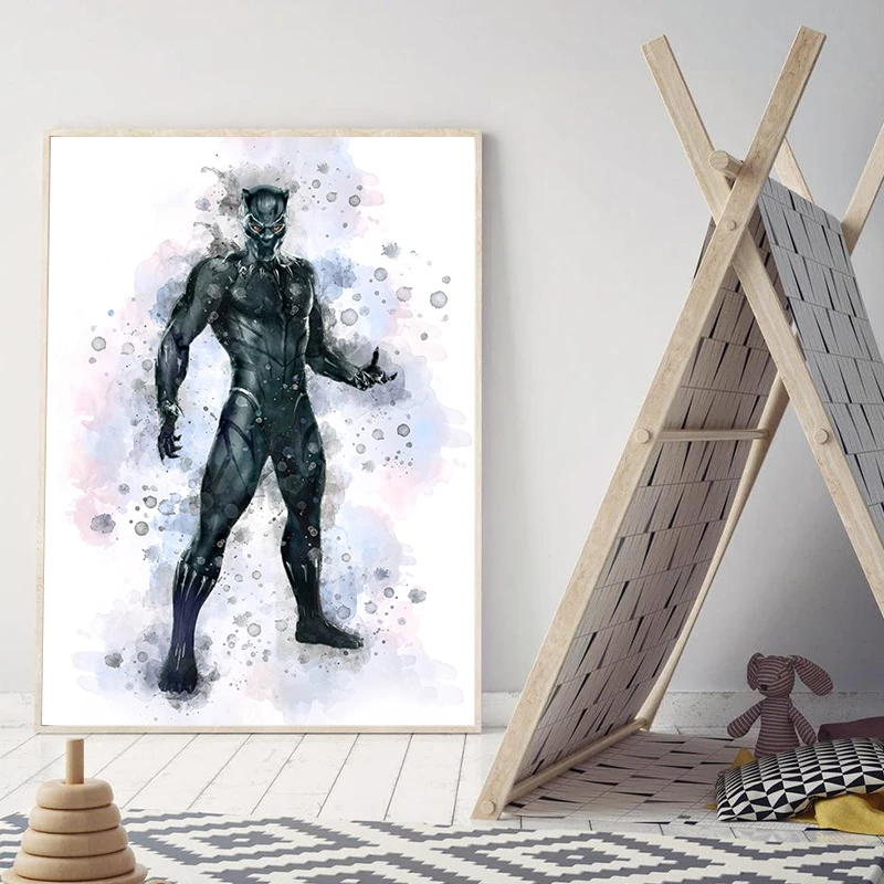 Акварельная Черная пантера художественные принты Мстители Marvel супергерой