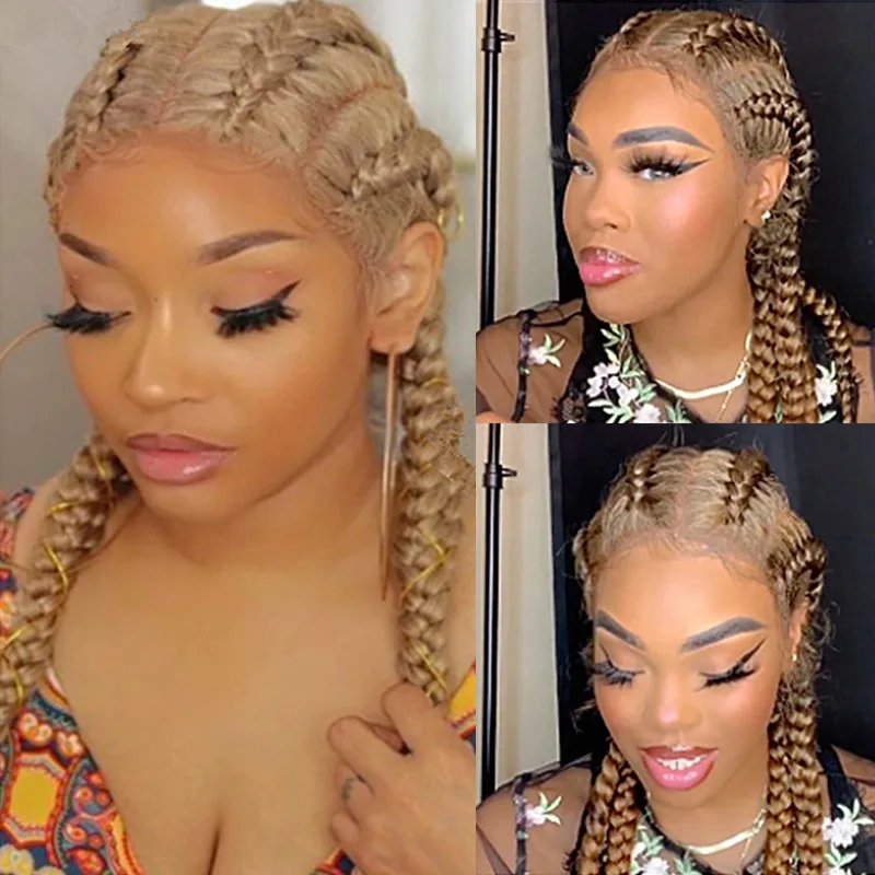 

Full Lace Wig With Baby Hair30-34 inch Braids Wig 613 Color Synthetic Wholesale Dutch Braid Lace Wigs For Black Women Afro Wig