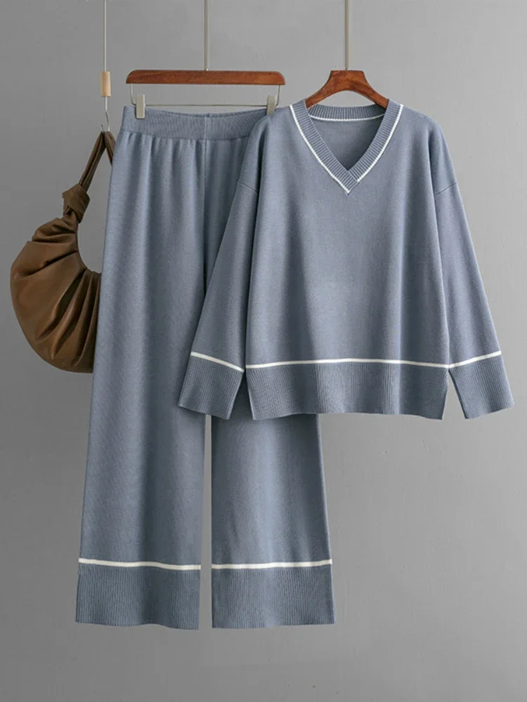 Женский домашний вязаный костюм базовый Свободный Топ с V-образным вырезом и