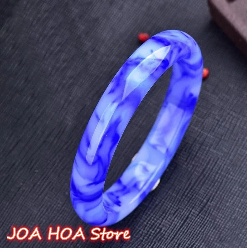 

Natural Hetian Blue White Porcelain Ladies Floating Flower Jewelry Jade Bracelet Party Gift Bangle