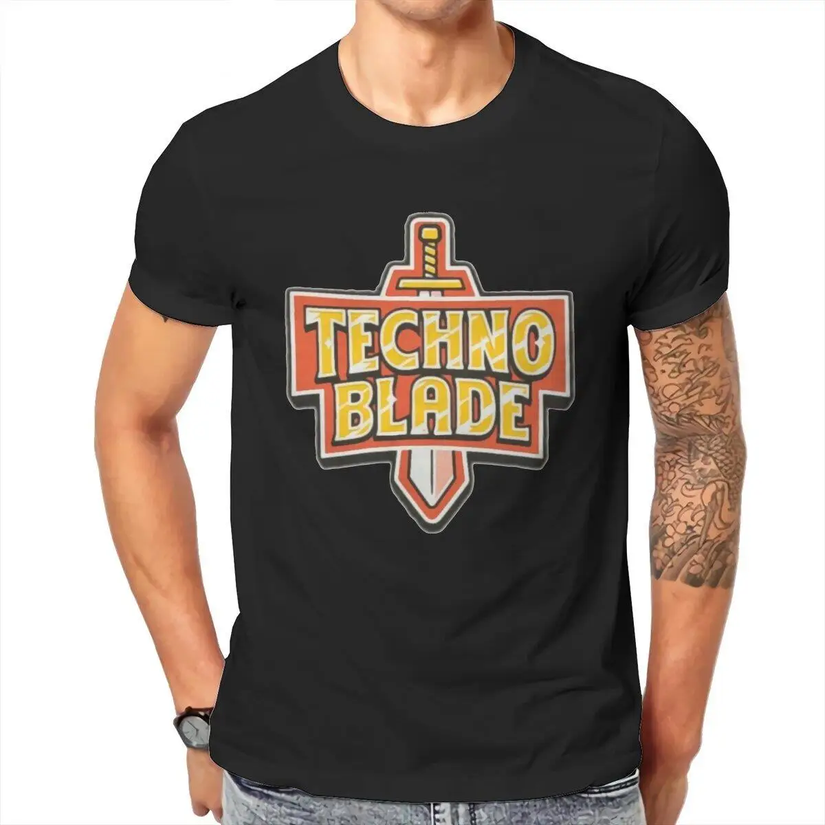 Men Technoblade Sword  T Shirt Gamer Cotton Clothes Funny Short Sleeve Round Collar Tees Plus Size T-Shirt