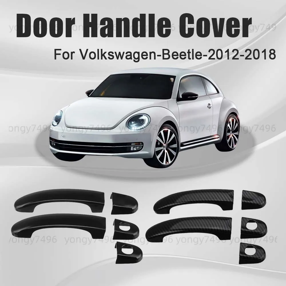 Фото Глянцевая черная дверная ручка из углеродного волокна для Volkswagen Beetle 2012 2013 2014 2015 2016 2017 2018, хромированный серебристый автомобильный Стайлинг №1