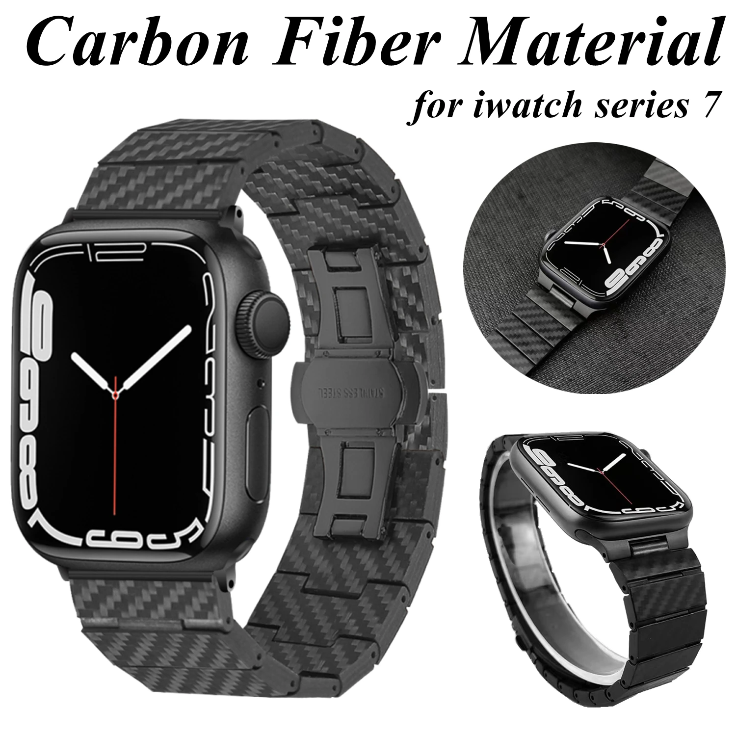 

Stainless Steel Strap for Apple Watch Band 7 45mm 44mm Luxury Strap for Iwatch Series 7 6 5 SE 4 3 2 1 42MM 38MM Carbon Fiber