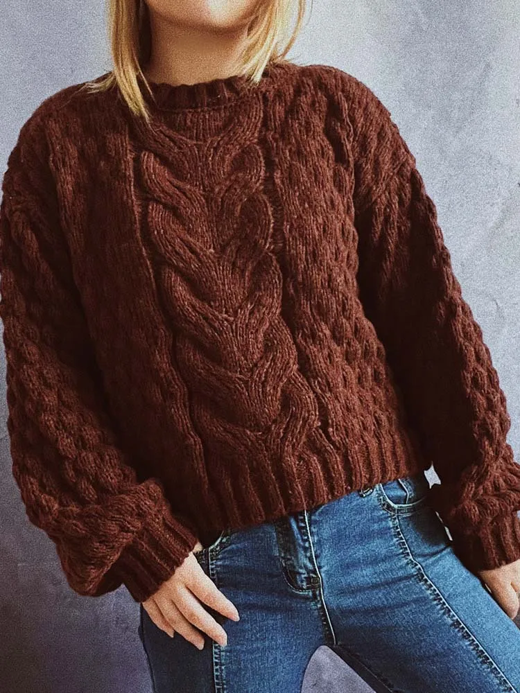 

Autumn Winter Women's Lantern Sleeve Pullover Sweaters O-Neck Long Sleeve Twist Knitted Tops Solid Fashion Streetwear Sweater