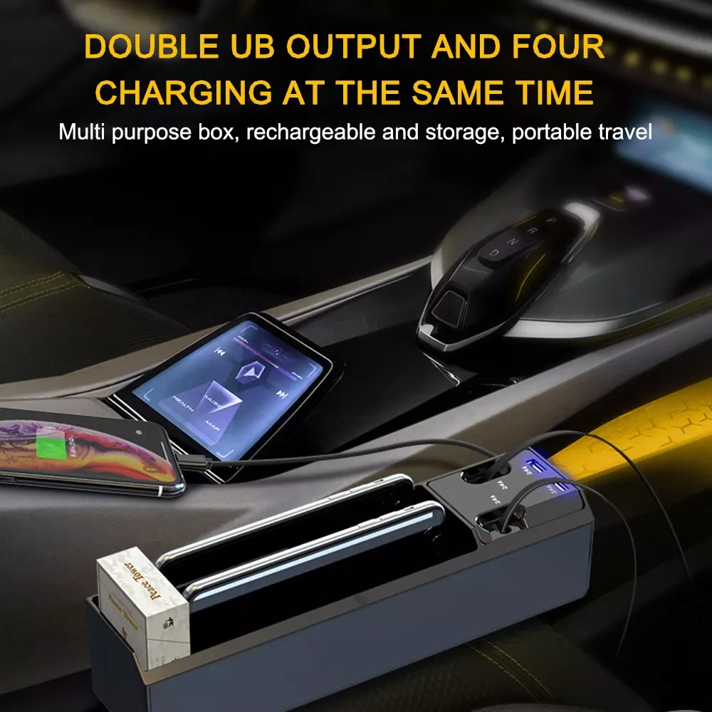 

New Car Organizer With Charger Cable Car Seat Gap Storage Box Cable for IOS/Android/Type C Dual USB Port Auto Stowing Tidying