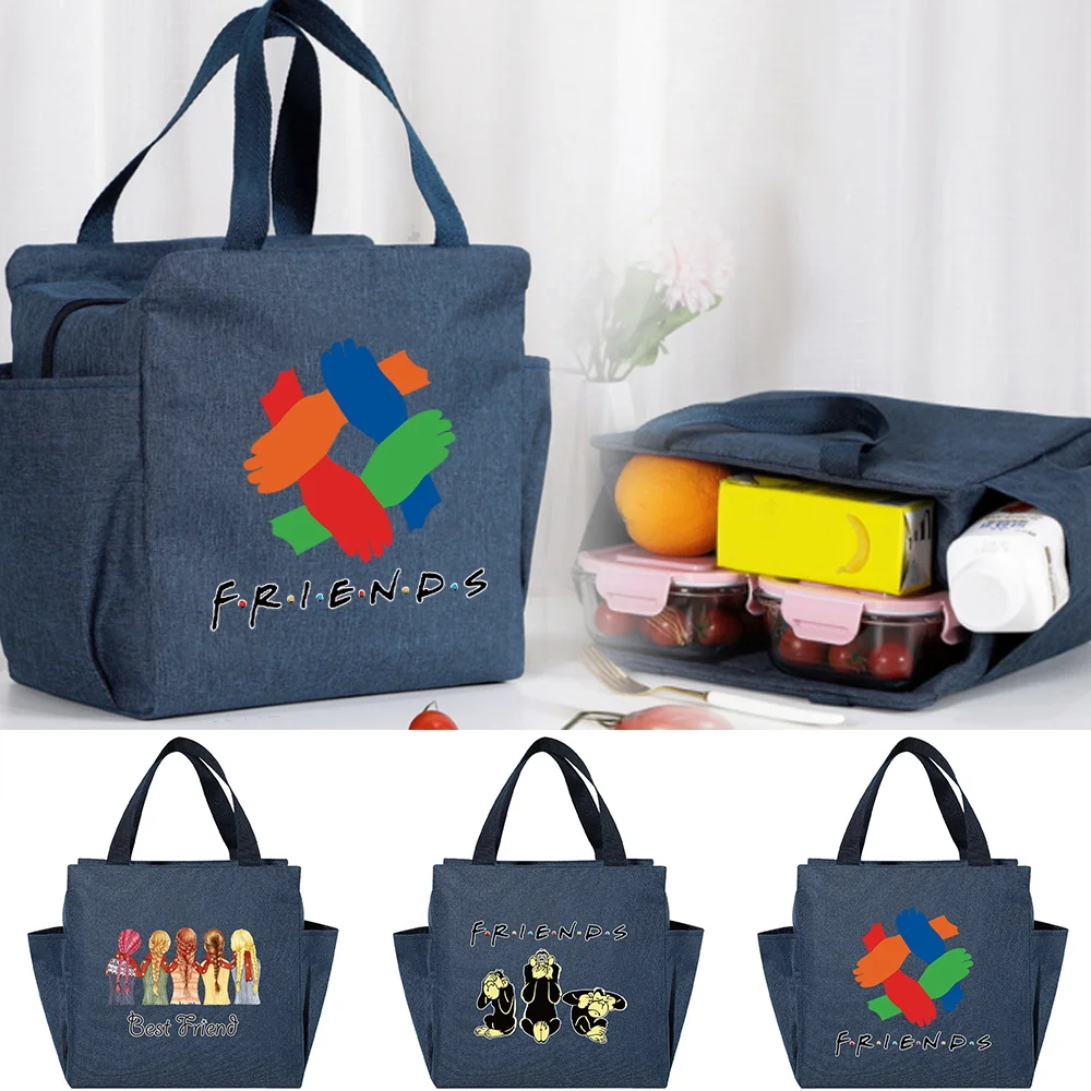 

Lunch Bag Thermal Insulated Lunch Box Tote Friends Print Cooler Handbag Bento Pouch Container High Capacity Food Storage Bags