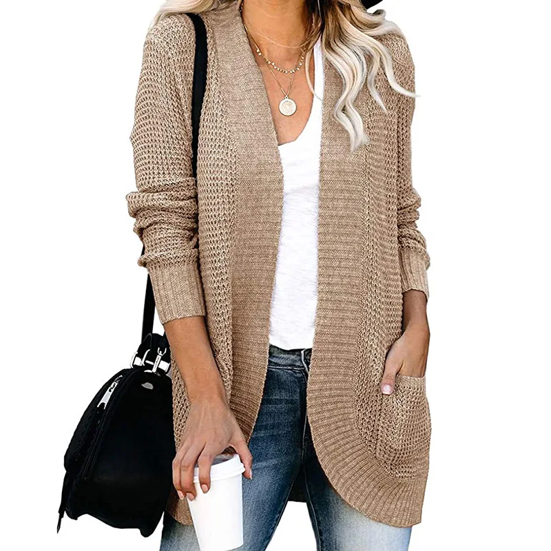 

Placket Pocket Sweater Women Long Sleeve Solid Cardigan Womens Autumn Knitwear
