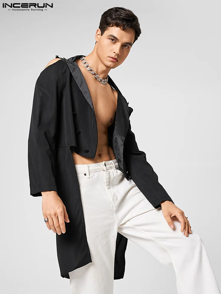 

Fashion Casual Style Tops INCERUN Men's Digging Shoulder Hollow Blazer Handsome Male Solid Short Front And Back Long Suits S-5XL