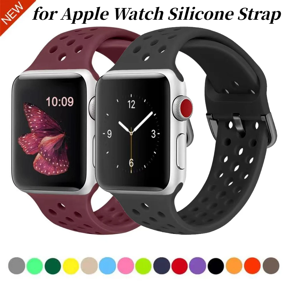 Silicone Strap For Apple watch UItra 8 7 45mm 41mm 6 5 4 SE 44mm 40mm Sports breathable bracelet strap iwatch 3 42mm 38mm Correa