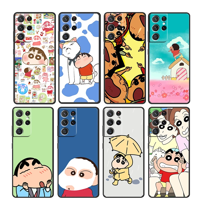 

Cartoon Shinchan Crayon For Samsung Galaxy S22 S21 S20 Ultra Plus Pro S10 S9 S8 S7 4G 5G Soft TPU Black Phone Case Cover Capa