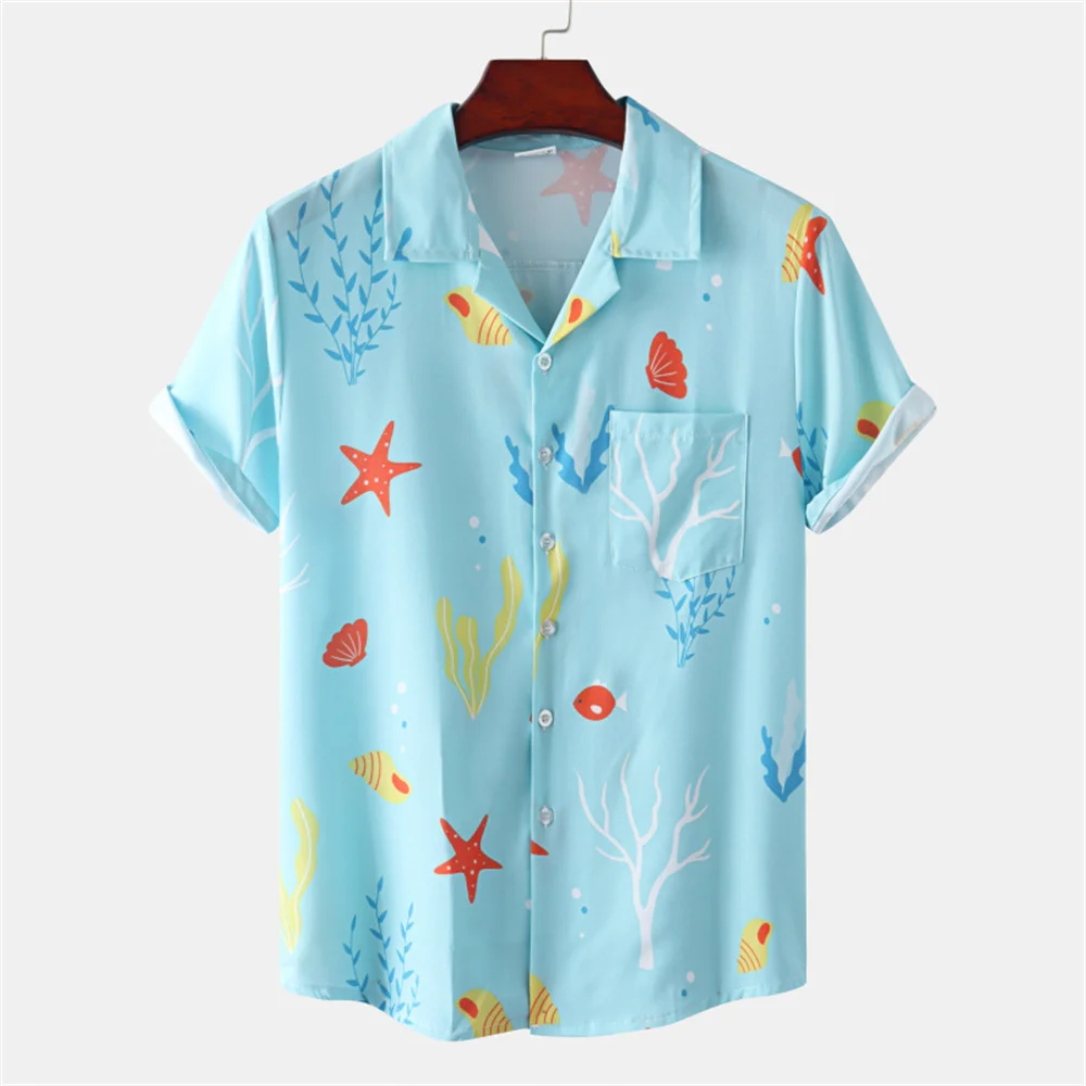 Men'S Shirt Oversized Printed Short Sleeved Summer Hawaiian Beach Flower Korean Shirts For Comfort, Breathability, Casual Styl