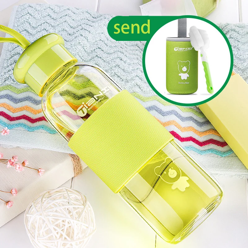 

Kawaii Glass Water Bottle For Girls Portable Drinks Transparent Coffee Milk Juice Simple Cup Birthday Gift 380/460ml/WS