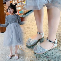 2022 girls pu spring and summer new soft princess sandals kids fashion covered toes crystal shoes for party wedding shows bow