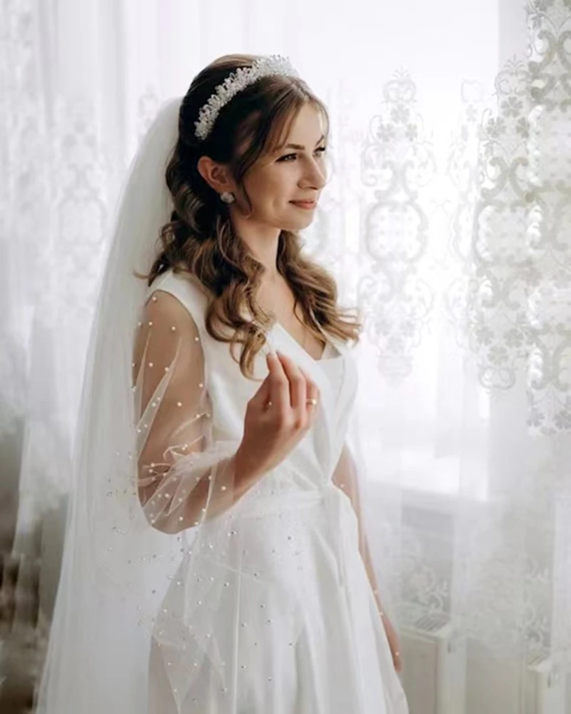 Pearl Robes For Bride And Ladies Summer Wedding Dress Sheer Sleeve White Bridal Silk Satin Pajamas Women's Luxury Bride to Be