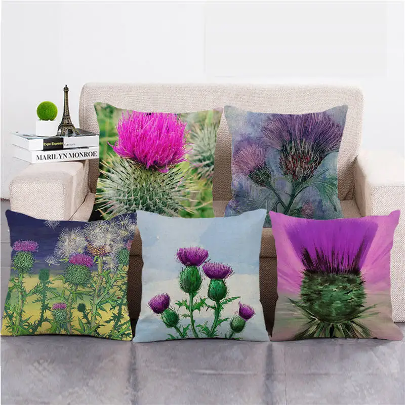 

Pillow Covers For Home Decorative Purple Flower Print Cushion Cover Farmhouse Hotel Sofa Bedding Throw Pillowcase 45X45 CM