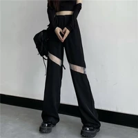 2022 summer wide leg pants for women casual high waist loose outdoor sexy lace patchwork pant y2k harajuku goth trousers femme