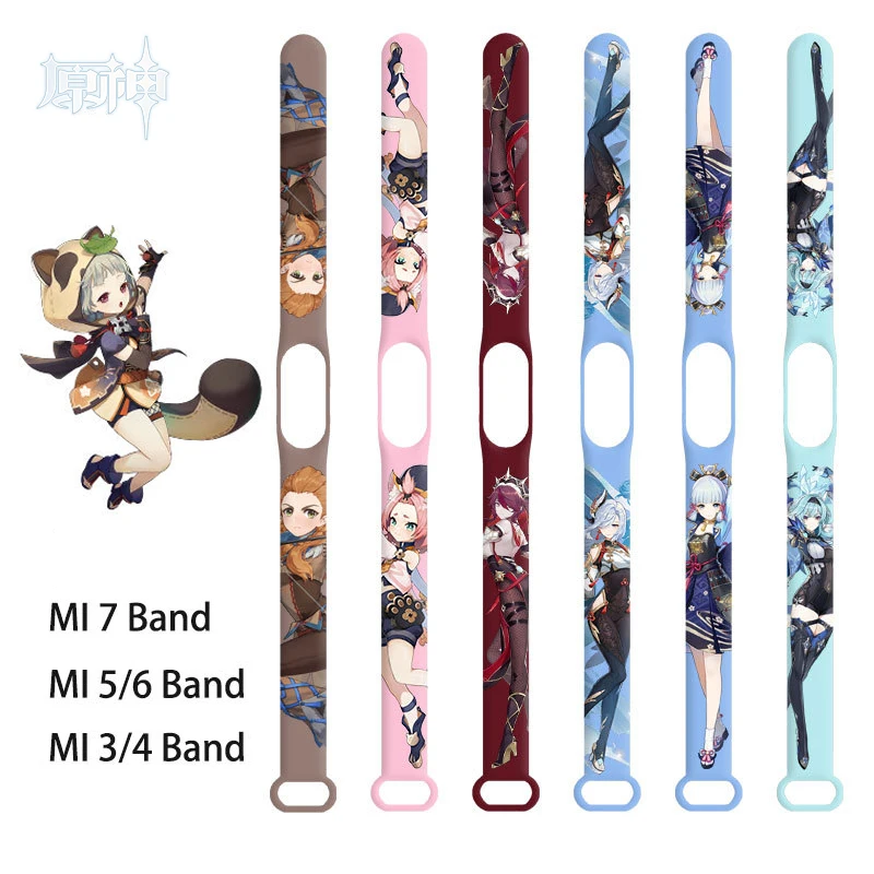 

Genshin Impact Strap for Xiaomi Mi Band 3 4 5 6 7 Watch Band Zhong Li Ganyu Hutao Graffiti Silicone Bracelet Kids Birthday Gifts