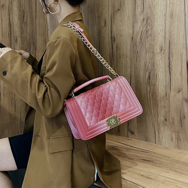

Women Diamond Lattice Crossbody Bags Qulited Chain Handbags Square Messenger Bag Small Tote Bag Female Pu Leather Shoulder Bags