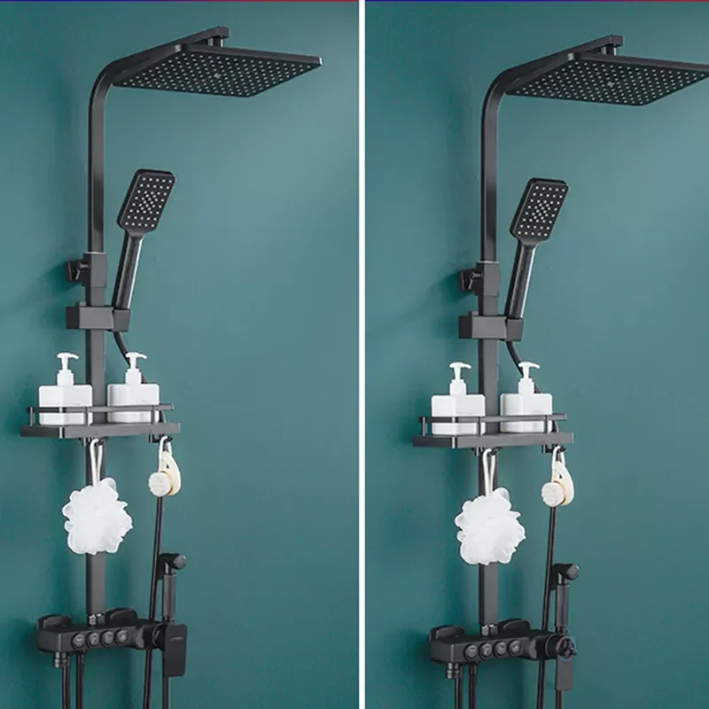 

Black Display Thermostatic Shower Faucet Set 4 Function Bathroom Tap Water Flow Power Generation With Gold Faucet