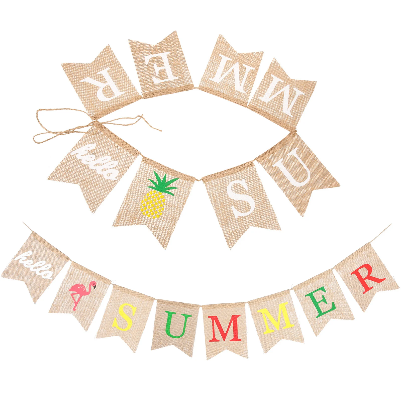 

2 Pcs Hello Summer Pull Flag Bunting Swallowtail Shaped Sunflower Wreath The Burlap Banner Decor