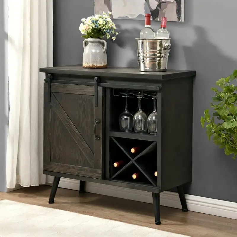 

Co. Dark Rogan Barn Door Cabinet, Farmhouse, Stained, Rectangular,Wood, 31.5 x 14.5 x 31 in