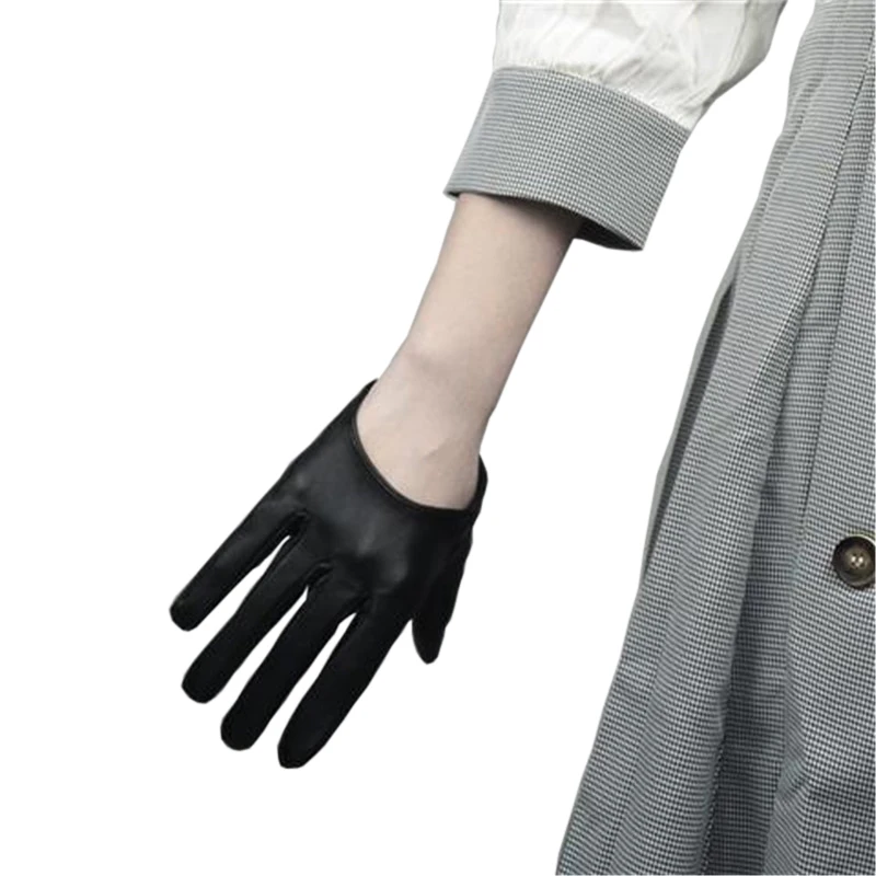 Patent Leather Gloves Female 13cm Faux Sheepskin Leather Women PU Gloves Matte Black Nightclub Party Cosplay HPU18