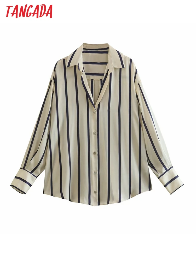 

Блузка Женская свободная в полоску, с длинным рукавом и пуговицами спереди