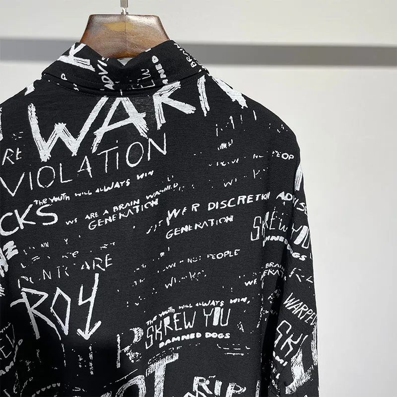 Owen Seak Men Casual Shirt Gothic Men's Clothing Hip Hop Tops Tees Spring Autumn Oversized High Street Long Sleeves Black Shirt