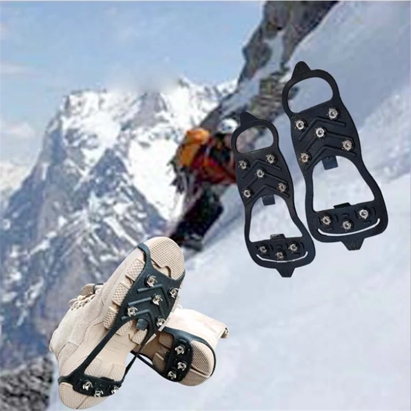 

1 пара профессиональных альпинистских скоб, 8 шпилек, противоскользящая обувь для ходьбы по снегу и льду, зимняя Уличная обувь с шипами для захвата льда