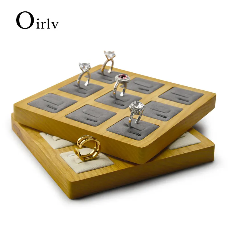 Oirlv Solid Wood Ring Organizer 9 pcs Rings Display Beige Gray Wooden Ring Display For Jewelry Display Stand Wooden Ring Holder