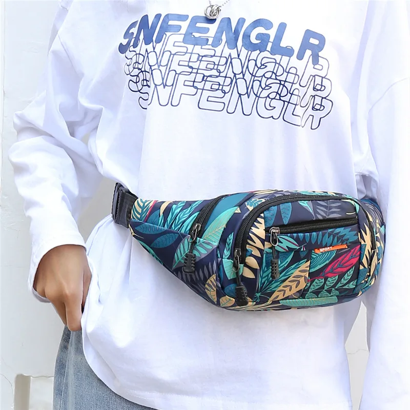 

HOT Leaf Printed Female Waist Bags Large Capacity Fanny Pack Men's Belt Bag Women Fashion Casual Canvas Travel Banana Bags