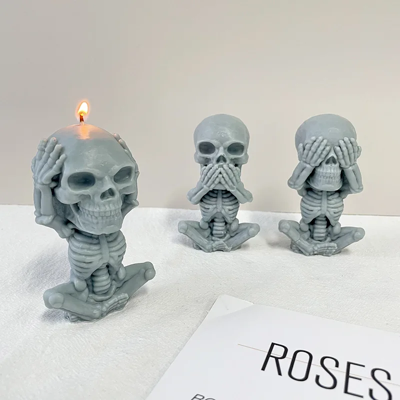 

3D Skull Candle Mold Column Halloween Silicone Resin for Candles Homemade Wax Polymer Clay Craft Soap Epoxy Mould Molds Decor
