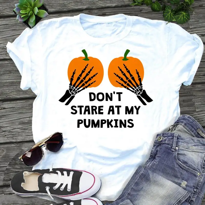 

Women Graphic Funny Lovely Pumpkin Fall Autumn Halloween Thanksgiving Cartoon Print Wear Vacation Tops Tees Tshirt T-Shirt