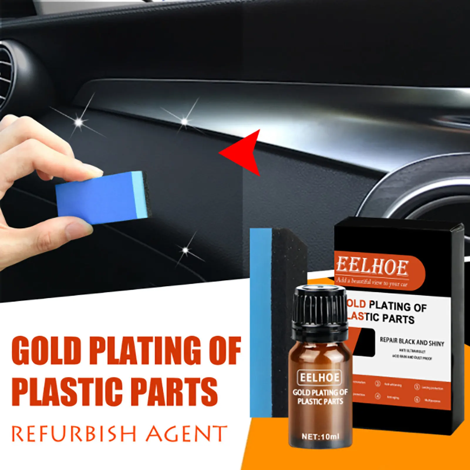 

Refurbishment Repair Agent Car Cleaner And Restorer With Sponge Restores And Renews Faded For Dull Plastics Rubber Trim Bumpers