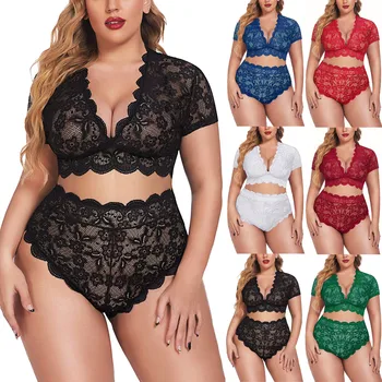Sexy Lingerie Set For Women Floral Lace Trim Underwear Embroidery Bra Garters Brief Sets 2022 Erotic Costumes M-4XL Pajamas Set 1