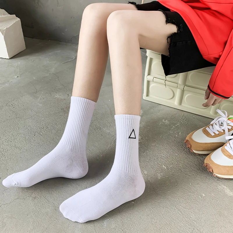 3 Pairs/Box Smile Geometry Stockings Cotton Harajuku Solid color Soft Triangle Sports Funny Long Gift for Men Women Socks Pack