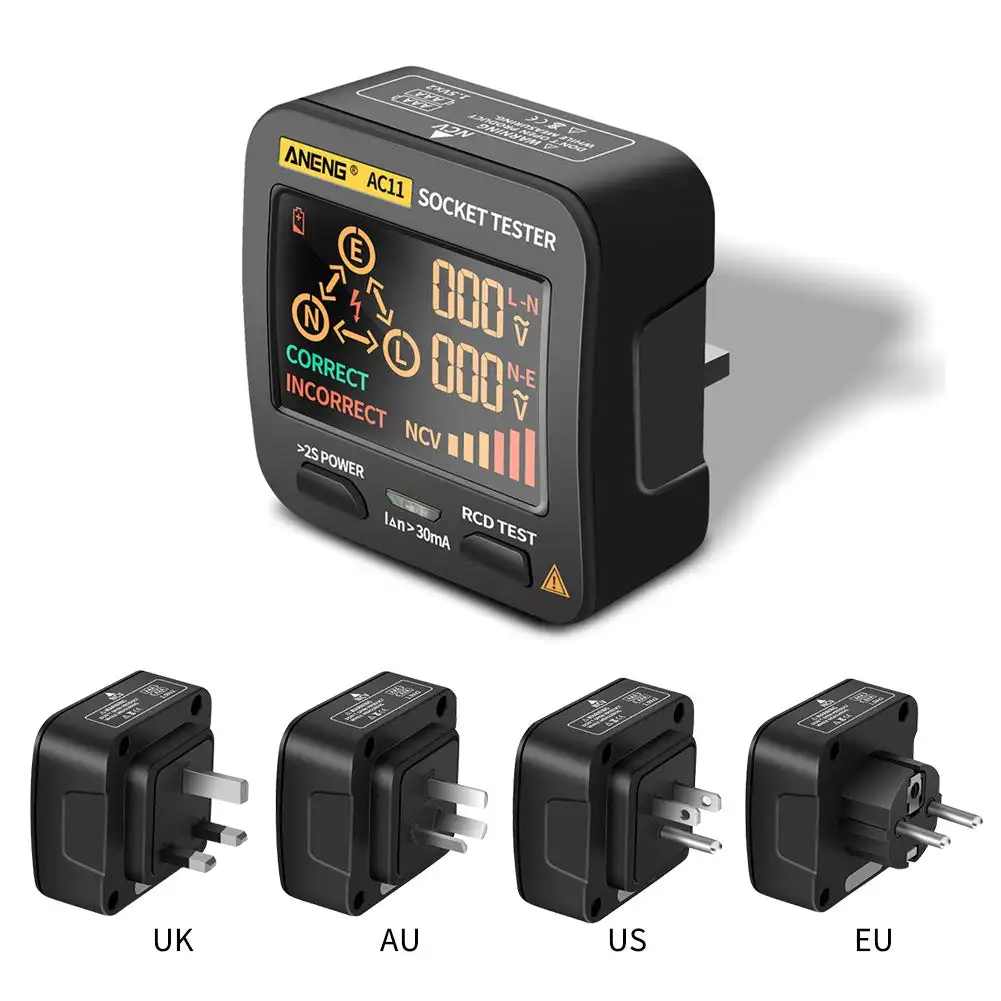 

Цифровой смарт-тестер для розеток ANENG AC11, многофункциональный детектор напряжения, вилка стандарта США/Великобритании/ЕС/Австралии, тест на...