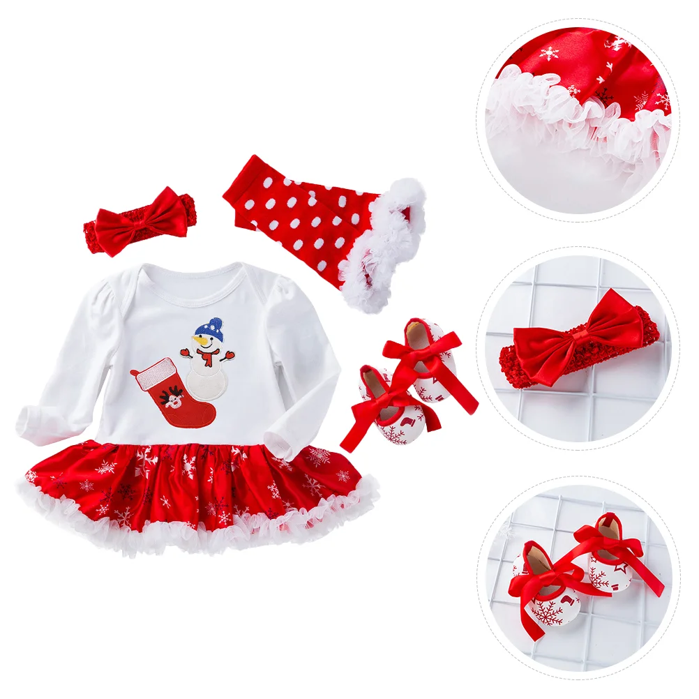 

Christmas Baby Dress Girl Newborn Shoes Headbands Tutu Outfits Hair Leglace Costume Set Band Cosplay Socks Footless Stocking