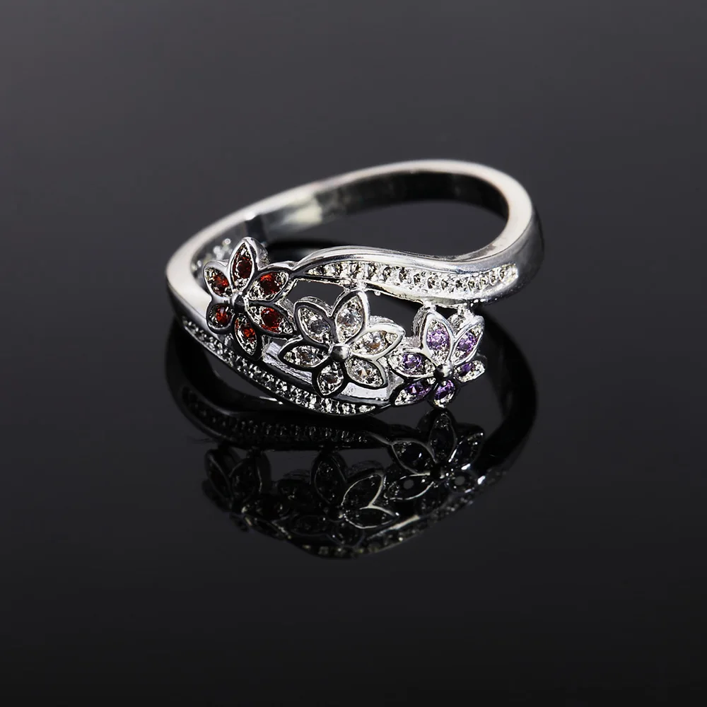 

Popular brands 925 Sterling Silver color crystal flower Rings For Women charms Party wedding accessories gift Jewelry