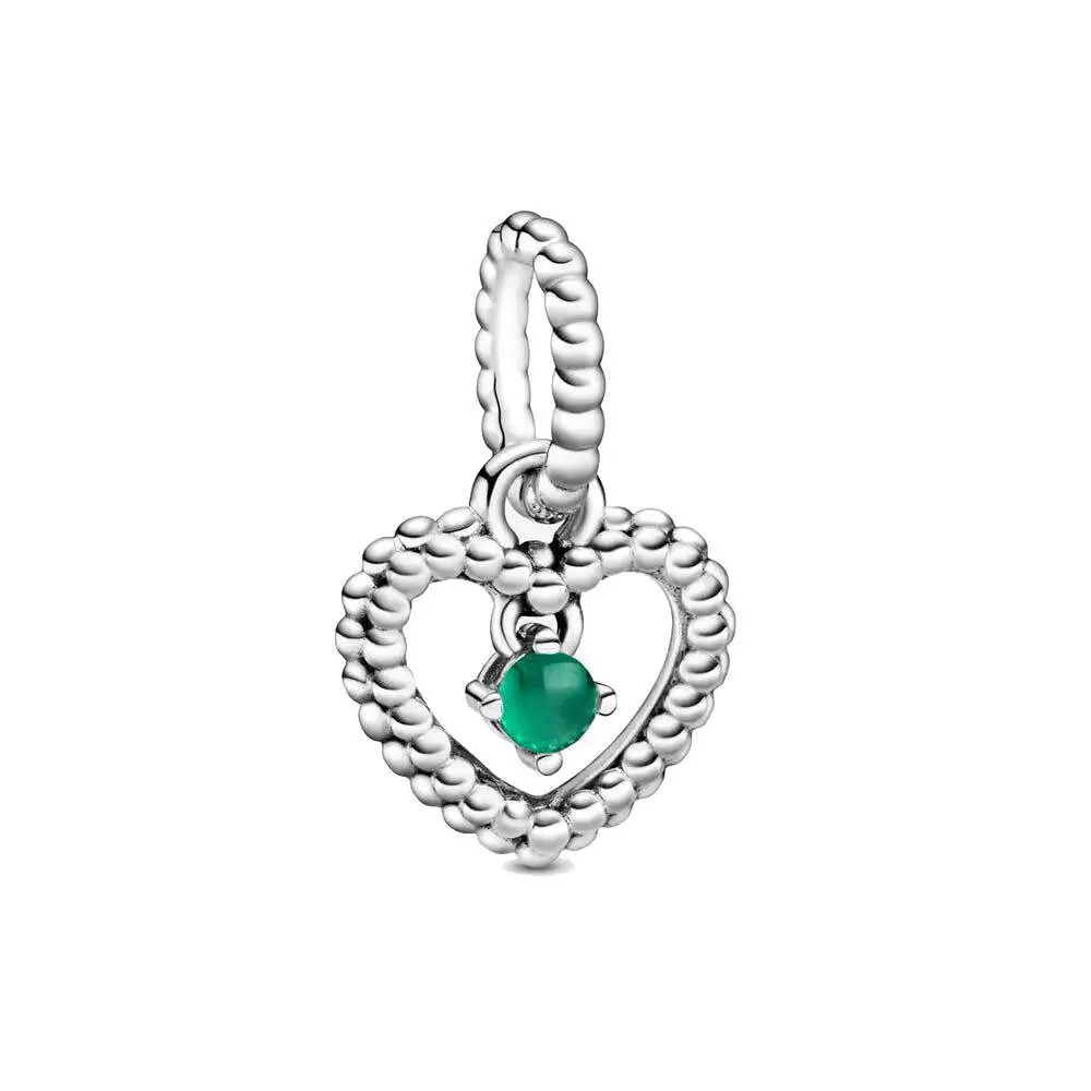 

Green Crystals May Birthstone Heart Dangle Charm Fit Pandora Moment Bracelet S925 Silver DIY Birthday Jewelry Gifts