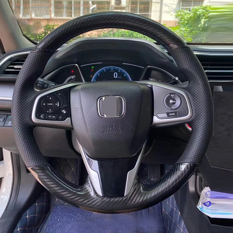 

Чехол для руля из натуральной кожи и углеродного волокна для Honda Civic 10