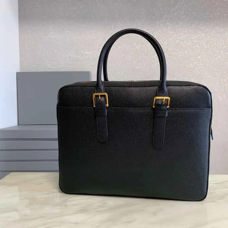 New TB Briefcases Luxury Brand Black Classic 4-Bar Striped Men's Bag Fashion Design Genuine Leather Messenger Business Handbags