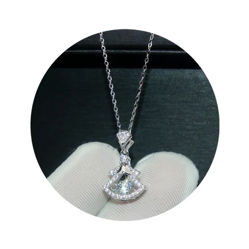 

LIZHU Lefei Fashion Luxury Trendy Classic Moissanite Diamond-set Creative Skirt Necklace For Women 925 Silver Party Jewelry Gift